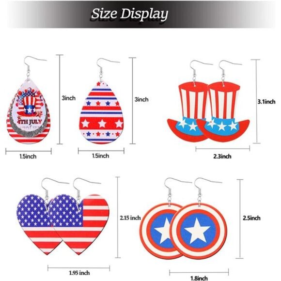 12-Pair Patriotic USA Flag Dangle Earring Set – 4th of July Themed American - Picture 6 of 6